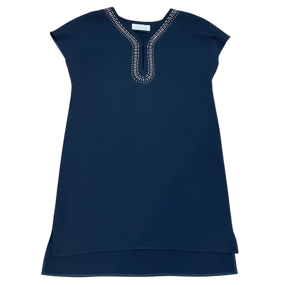 Amanda Uprichard Women's Medium Black Pull‎ Over Shift Dress Cap Sleeves V Neck